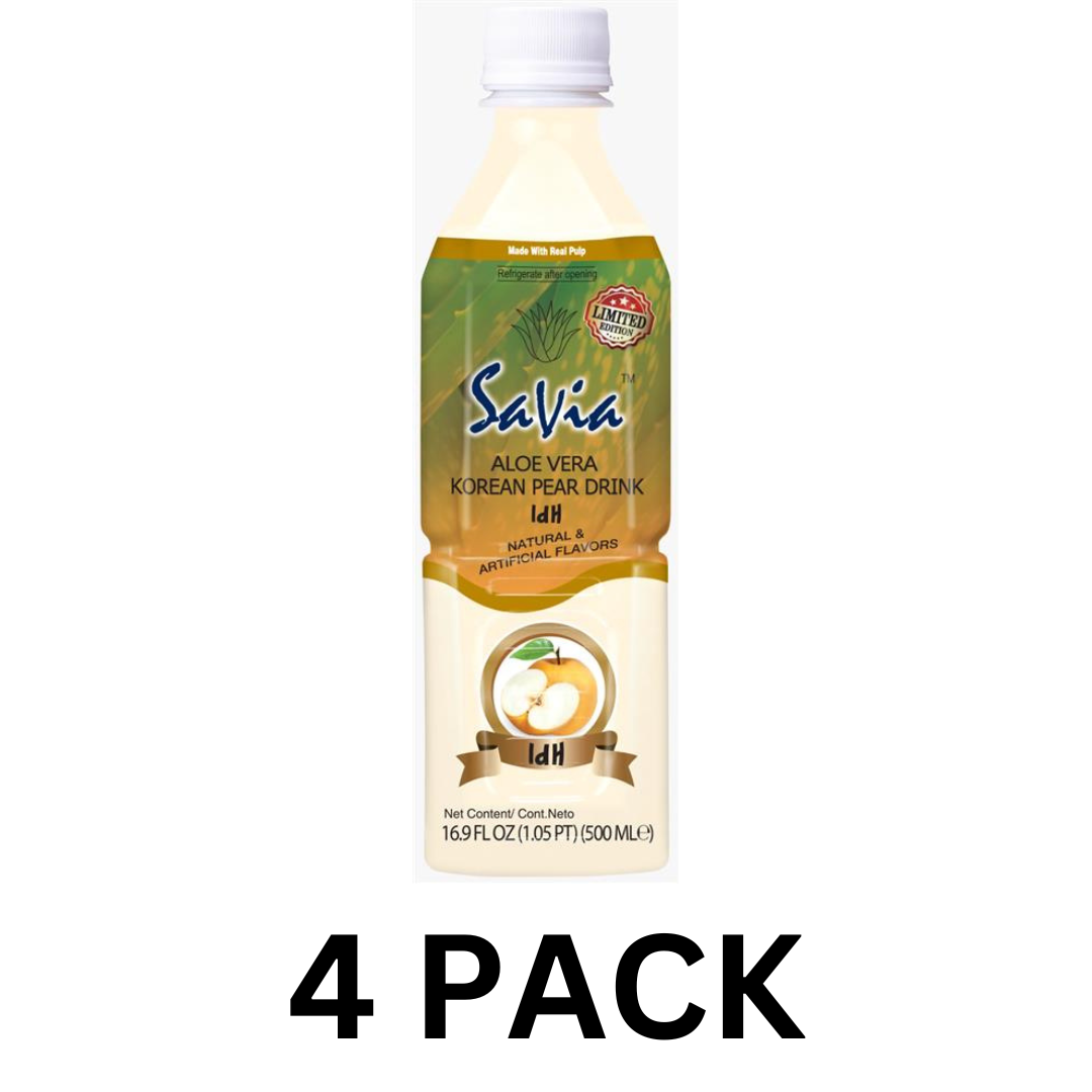 Savia - Aloe Vera Drink, Made with Real Aloe Pulp & Natural, Vegetarian, Gluten-Free, Fat- Free (4 Pack)