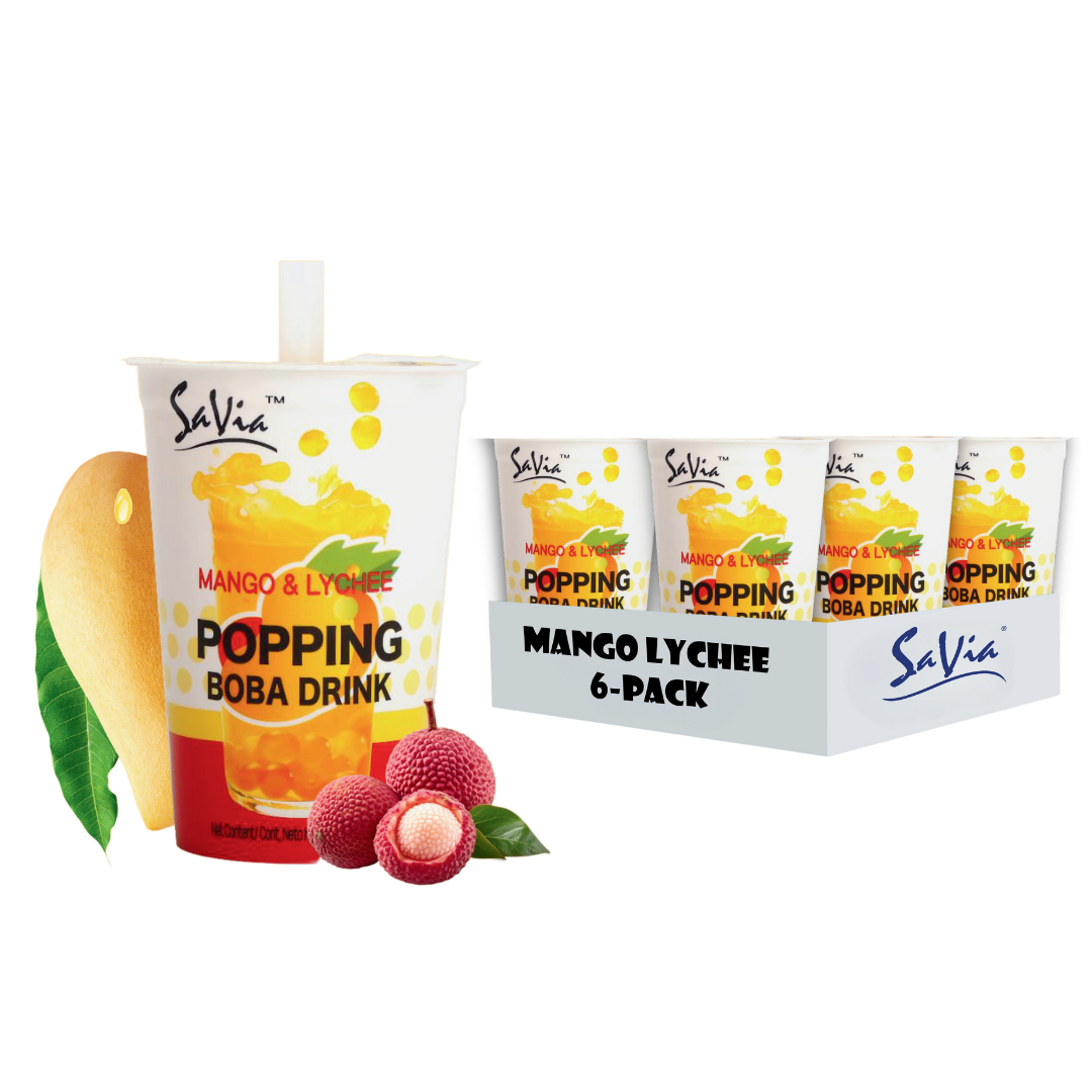 Savia Popping Boba – Trendy Bursting Fruit Pearls, 6 Pack (16.2 fl oz Each) – Perfect for Bubble Tea, Desserts & Drinks – Ready-to-Serve, Fun & Refreshing