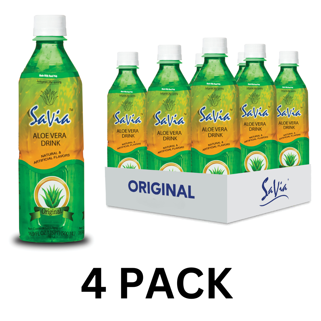 Savia - Aloe Vera Drink, Made with Real Aloe Pulp & Natural, Vegetarian, Gluten-Free, Fat- Free (4 Pack)