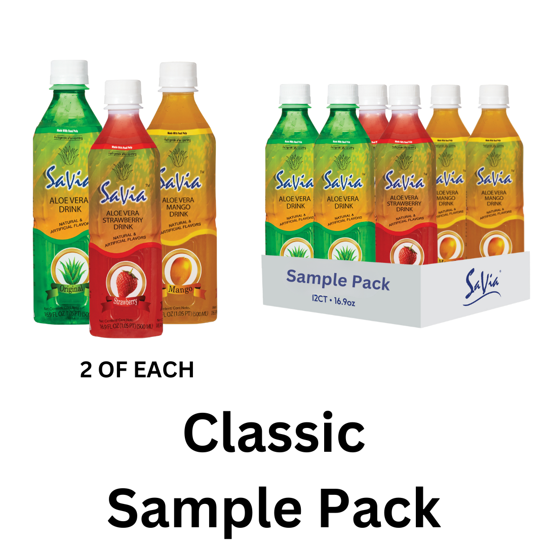 Savia - Aloe Vera Drink, Quality Aloe-Based Beverage, Made with Real Aloe Pulp & Natural, Delicious & Refreshing, Vegetarian, Gluten-Free, Fat- Free (SAMPLE PACK 16.9oz, 6 -pack)