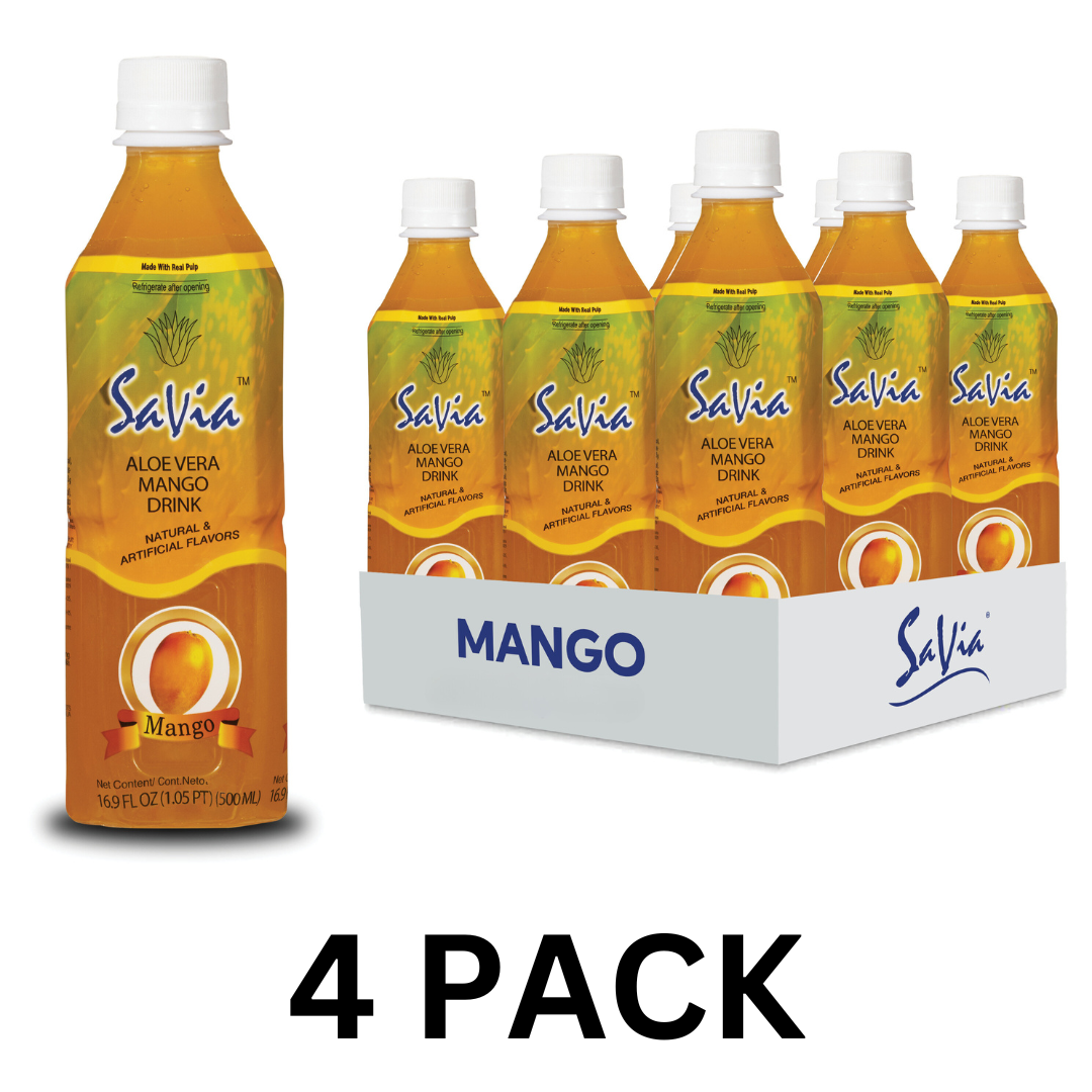 Savia - Aloe Vera Drink, Made with Real Aloe Pulp & Natural, Vegetarian, Gluten-Free, Fat- Free (4 Pack)