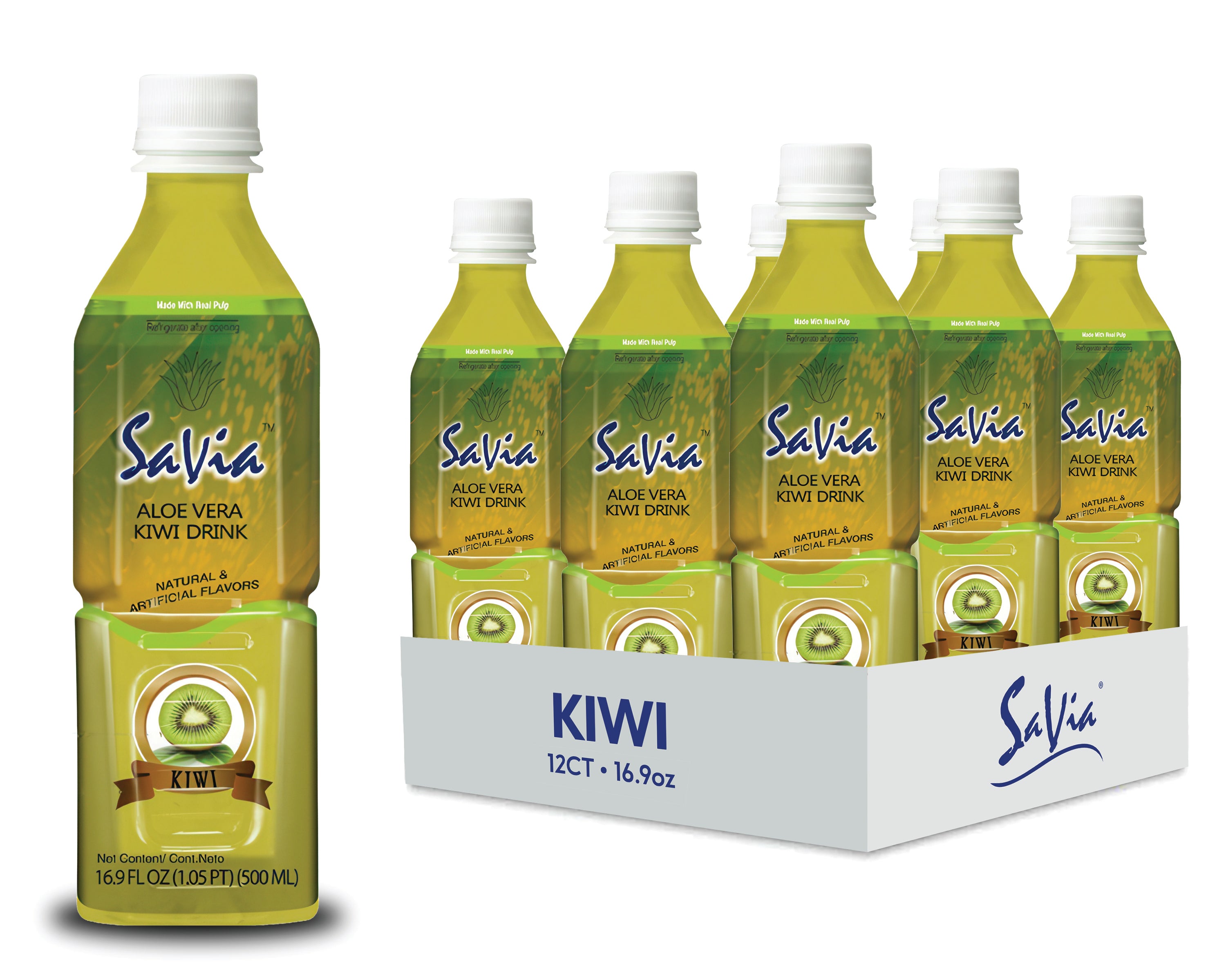Savia - Aloe Vera Drink, Quality Aloe-Based Beverage, Made with Real Aloe Pulp & Natural, Delicious & Refreshing, Vegetarian, Gluten-Free, Fat- Free (16.9oz, 12-pack)