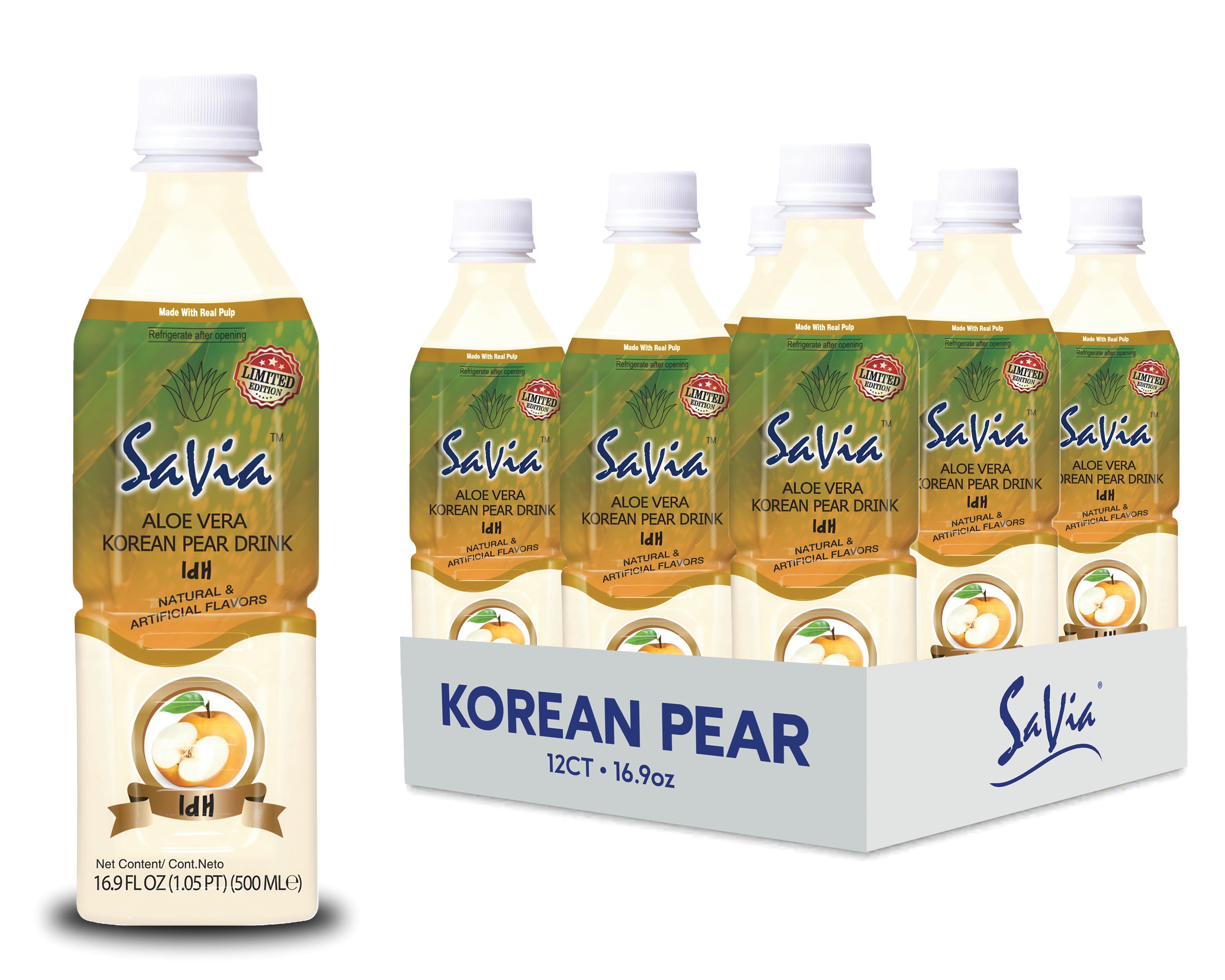 Savia - Aloe Vera Drink, Quality Aloe-Based Beverage, Made with Real Aloe Pulp & Natural, Delicious & Refreshing, Vegetarian, Gluten-Free, Fat- Free (16.9oz, 12-pack)