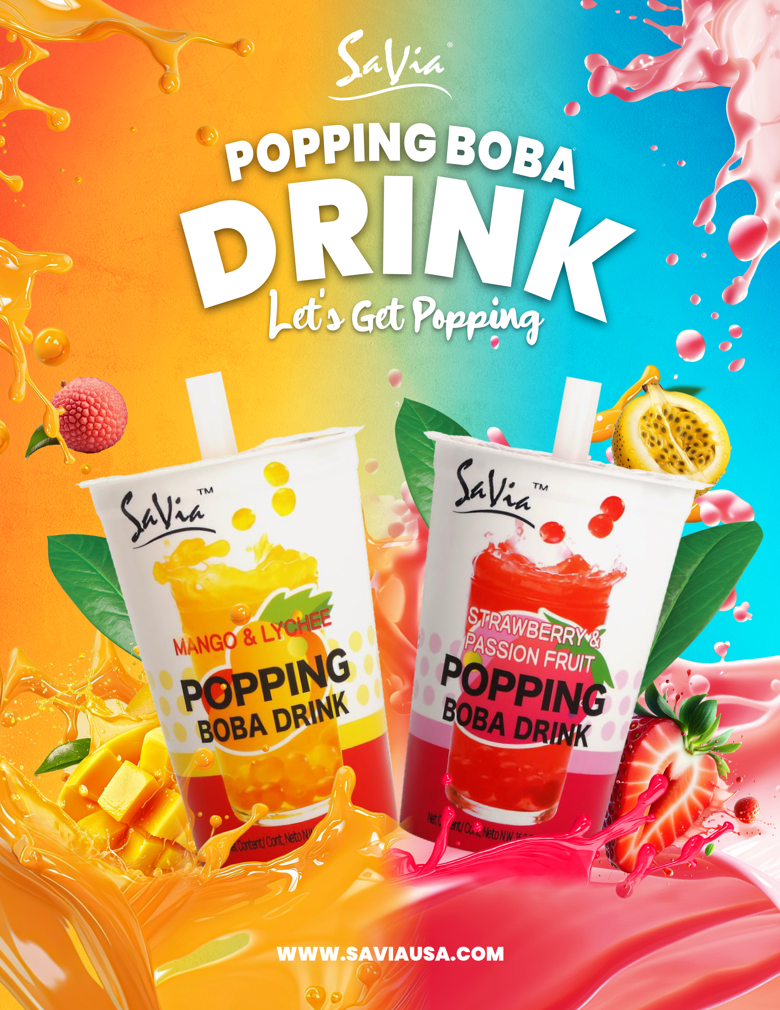 Savia Popping Boba – Trendy Bursting Fruit Pearls, 6 Pack (16.2 fl oz Each) – Perfect for Bubble Tea, Desserts & Drinks – Ready-to-Serve, Fun & Refreshing
