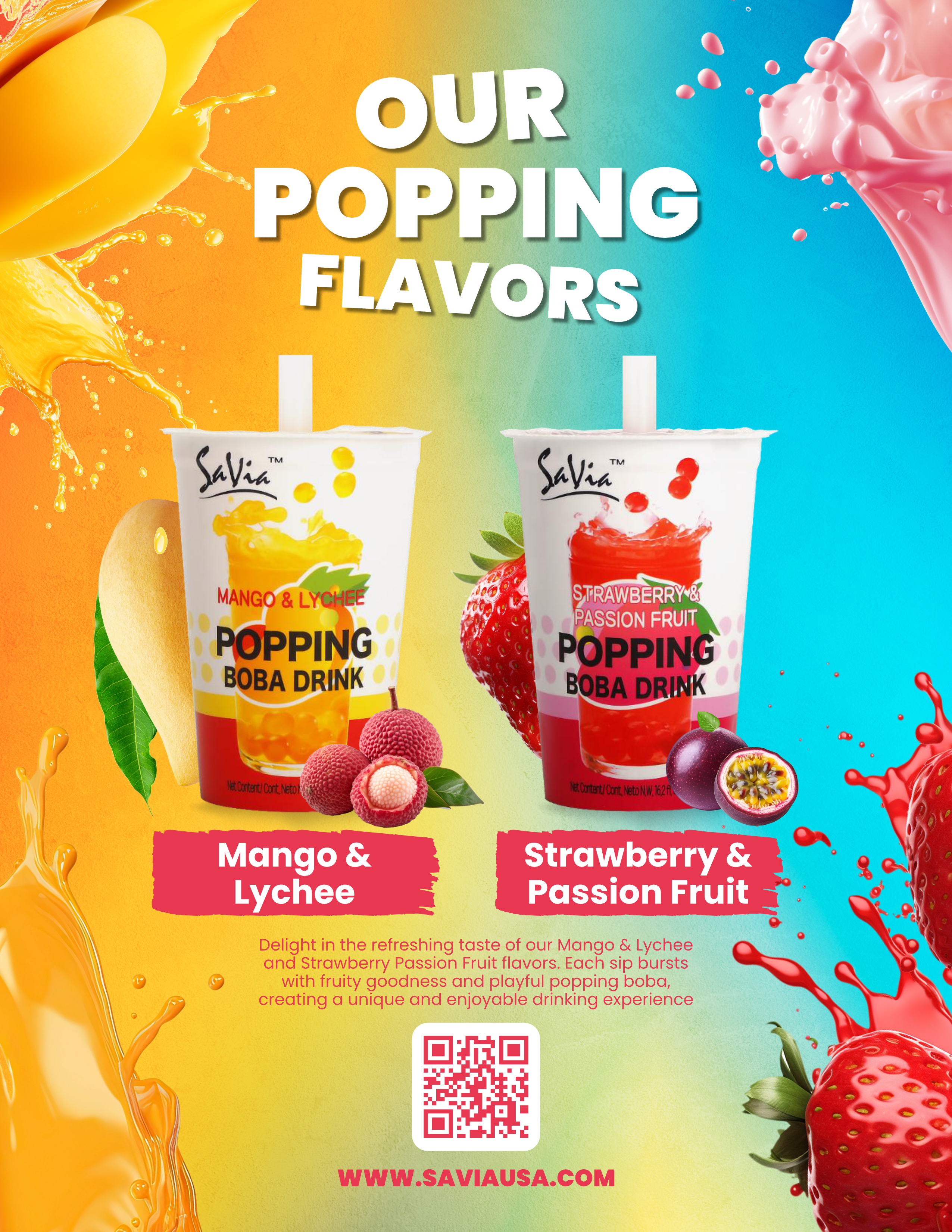 Savia Popping Boba – Trendy Bursting Fruit Pearls, 6 Pack (16.2 fl oz Each) – Perfect for Bubble Tea, Desserts & Drinks – Ready-to-Serve, Fun & Refreshing