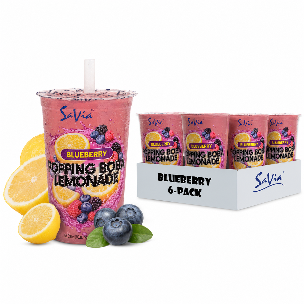 Savia Popping Boba – Trendy Bursting Fruit Pearls, 6 Pack (16.2 fl oz Each) – Perfect for Bubble Tea, Desserts & Drinks – Ready-to-Serve, Fun & Refreshing