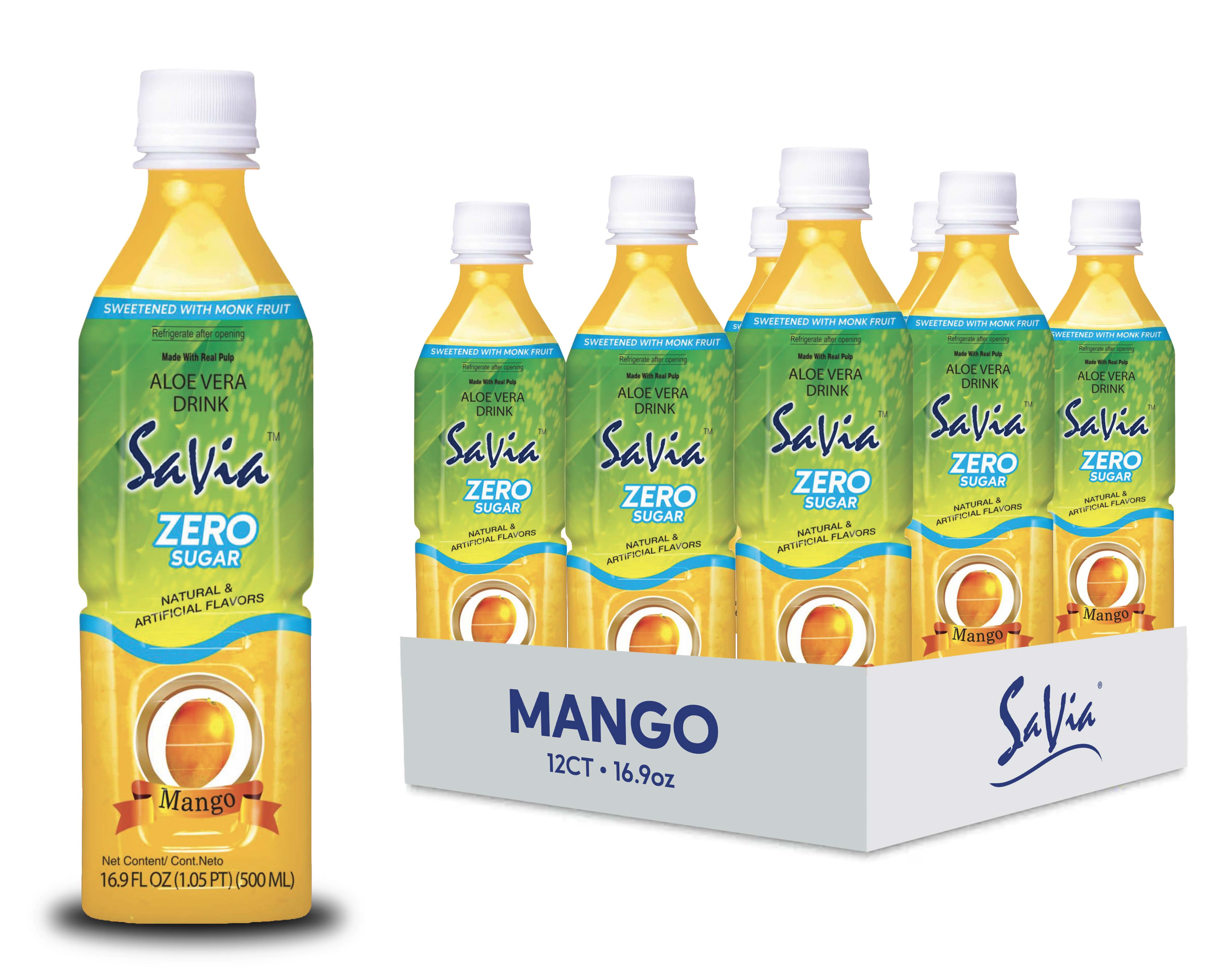 Savia - Aloe Vera Drink, Quality Aloe-Based Beverage, Made with Real Aloe Pulp & Natural, Delicious & Refreshing, Vegetarian, Gluten-Free, Fat- Free (16.9oz, 12-pack)