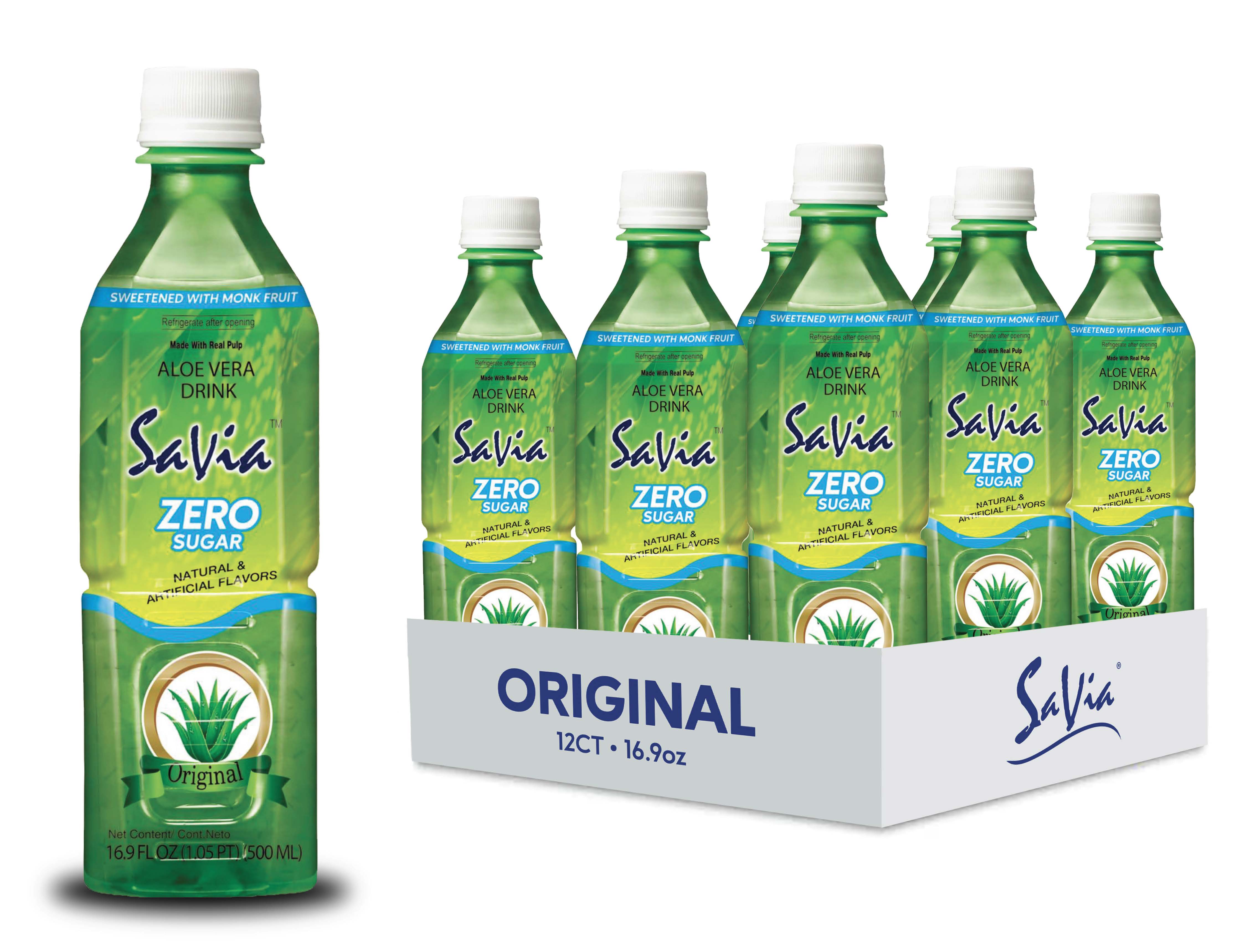 Savia - Aloe Vera Drink, Quality Aloe-Based Beverage, Made with Real Aloe Pulp & Natural, Delicious & Refreshing, Vegetarian, Gluten-Free, Fat- Free (16.9oz, 12-pack)