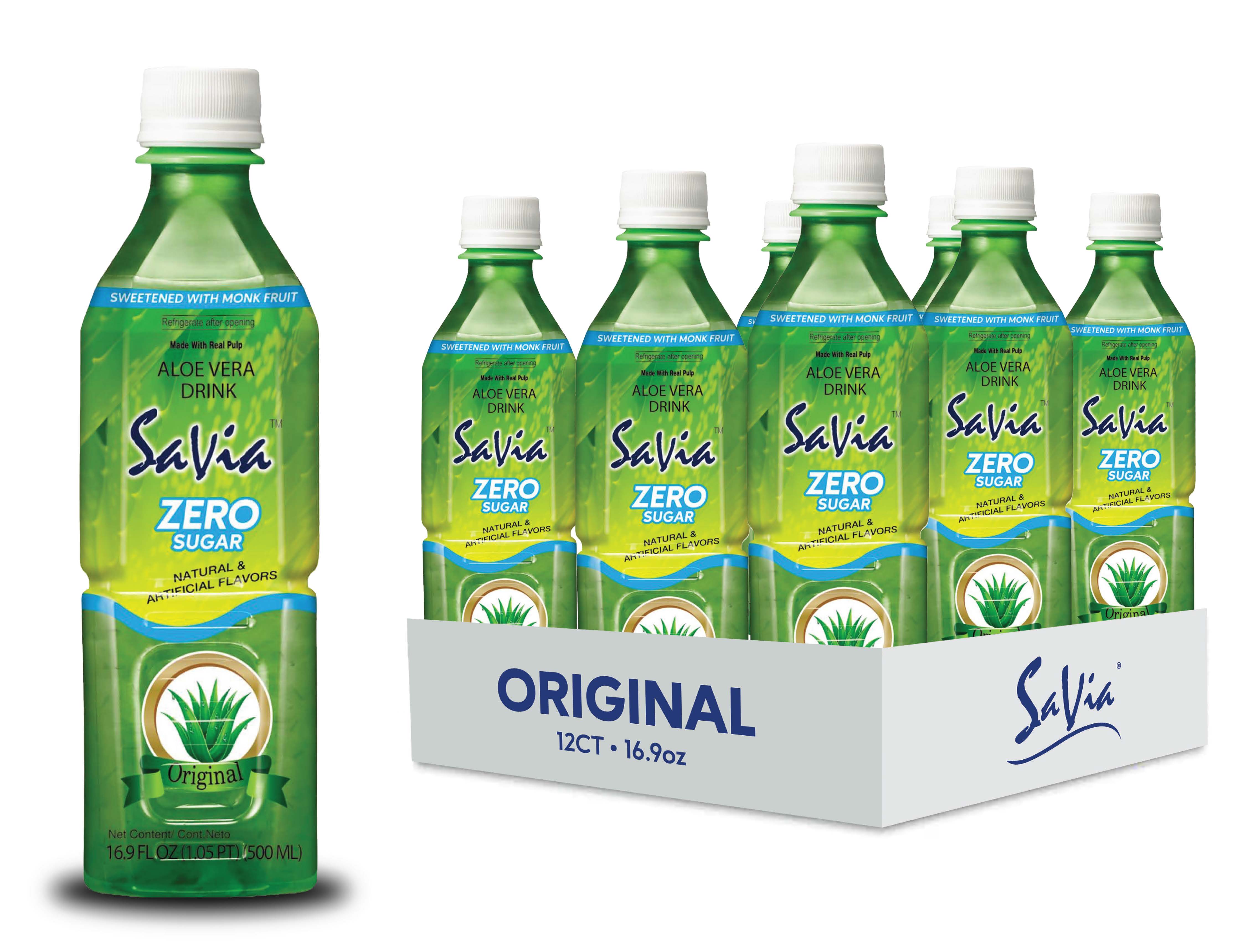 Savia - Aloe Vera Drink, Quality Aloe-Based Beverage, Made with Real Aloe Pulp & Natural, Delicious & Refreshing, Vegetarian, Gluten-Free, Fat- Free (16.9oz, 12-pack)