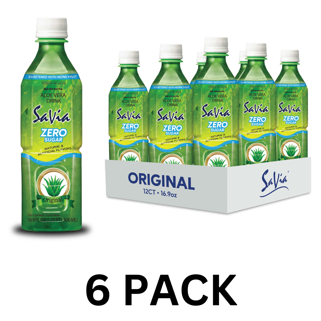 Savia - Aloe Vera Drink, Made with Real Aloe Pulp & Natural, Vegetarian, Gluten-Free, Fat- Free (6 Pack)
