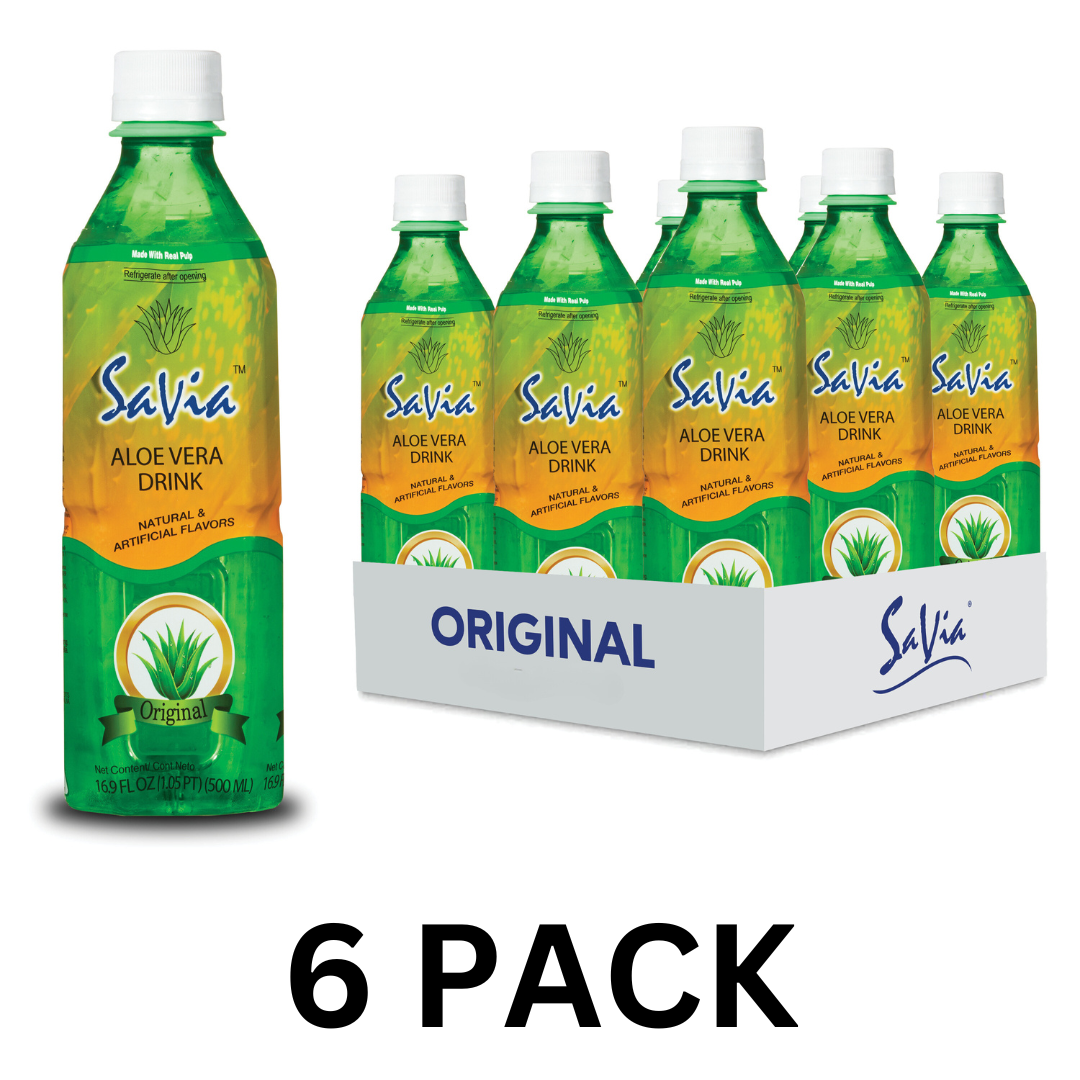 Savia - Aloe Vera Drink, Made with Real Aloe Pulp & Natural, Vegetarian, Gluten-Free, Fat- Free (6 Pack)