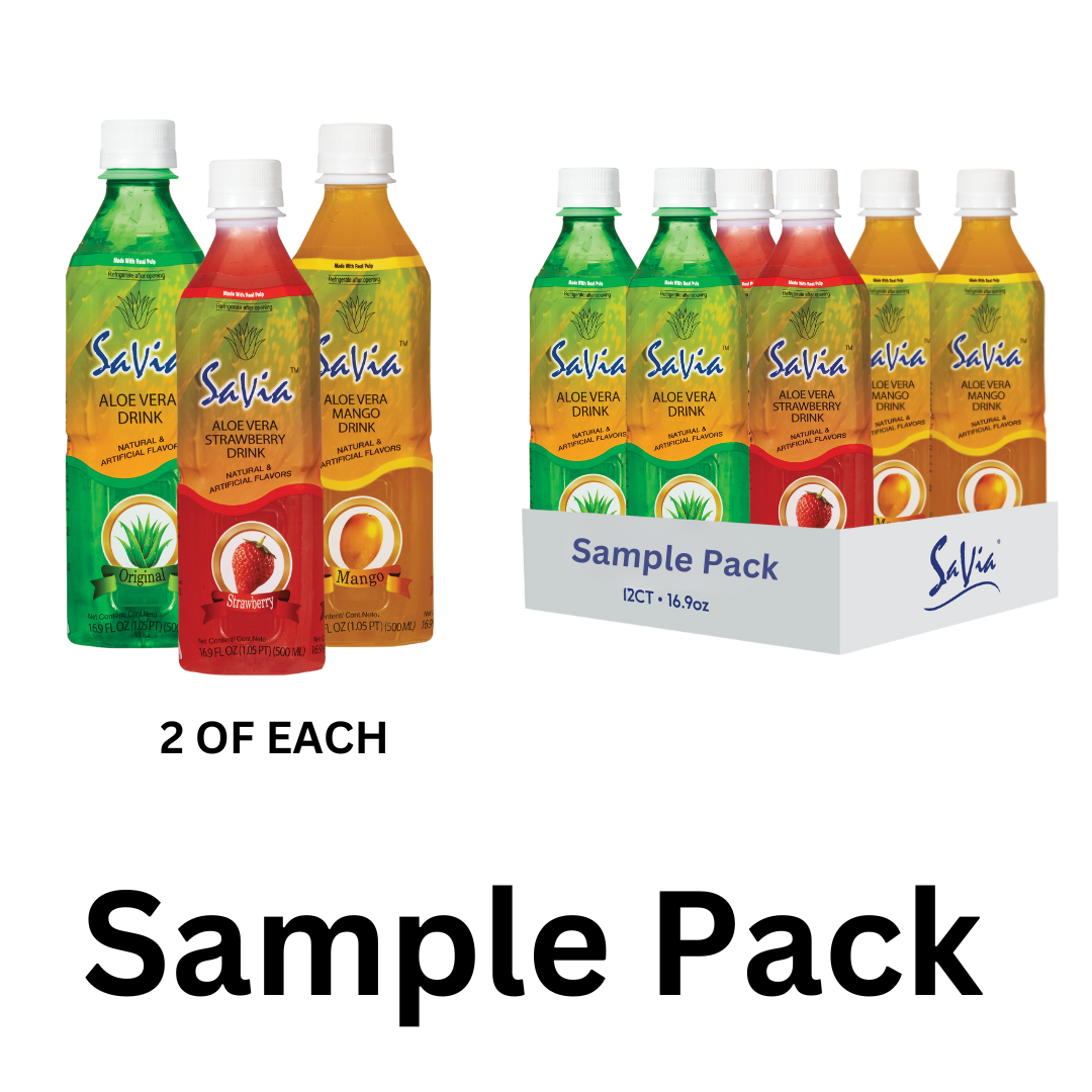 Savia - Aloe Vera Drink, Quality Aloe-Based Beverage, Made with Real Aloe Pulp & Natural, Delicious & Refreshing, Vegetarian, Gluten-Free, Fat- Free (SAMPLE PACK 16.9oz, 6 -pack)