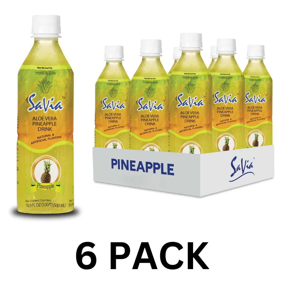 Savia - Aloe Vera Drink, Made with Real Aloe Pulp & Natural, Vegetarian, Gluten-Free, Fat- Free (6 Pack)
