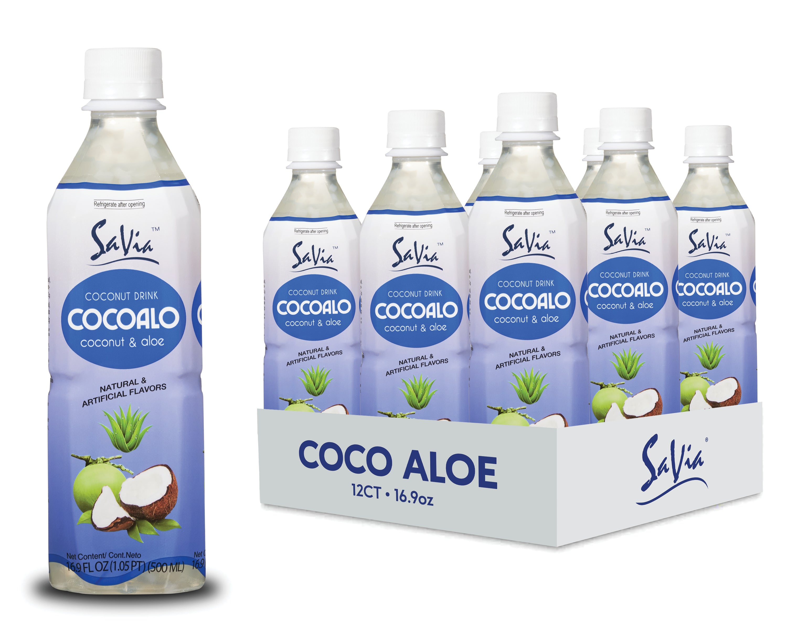 Savia - Aloe Vera Drink, Quality Aloe-Based Beverage, Made with Real Aloe Pulp & Natural, Delicious & Refreshing, Vegetarian, Gluten-Free, Fat- Free (16.9oz, 12-pack)