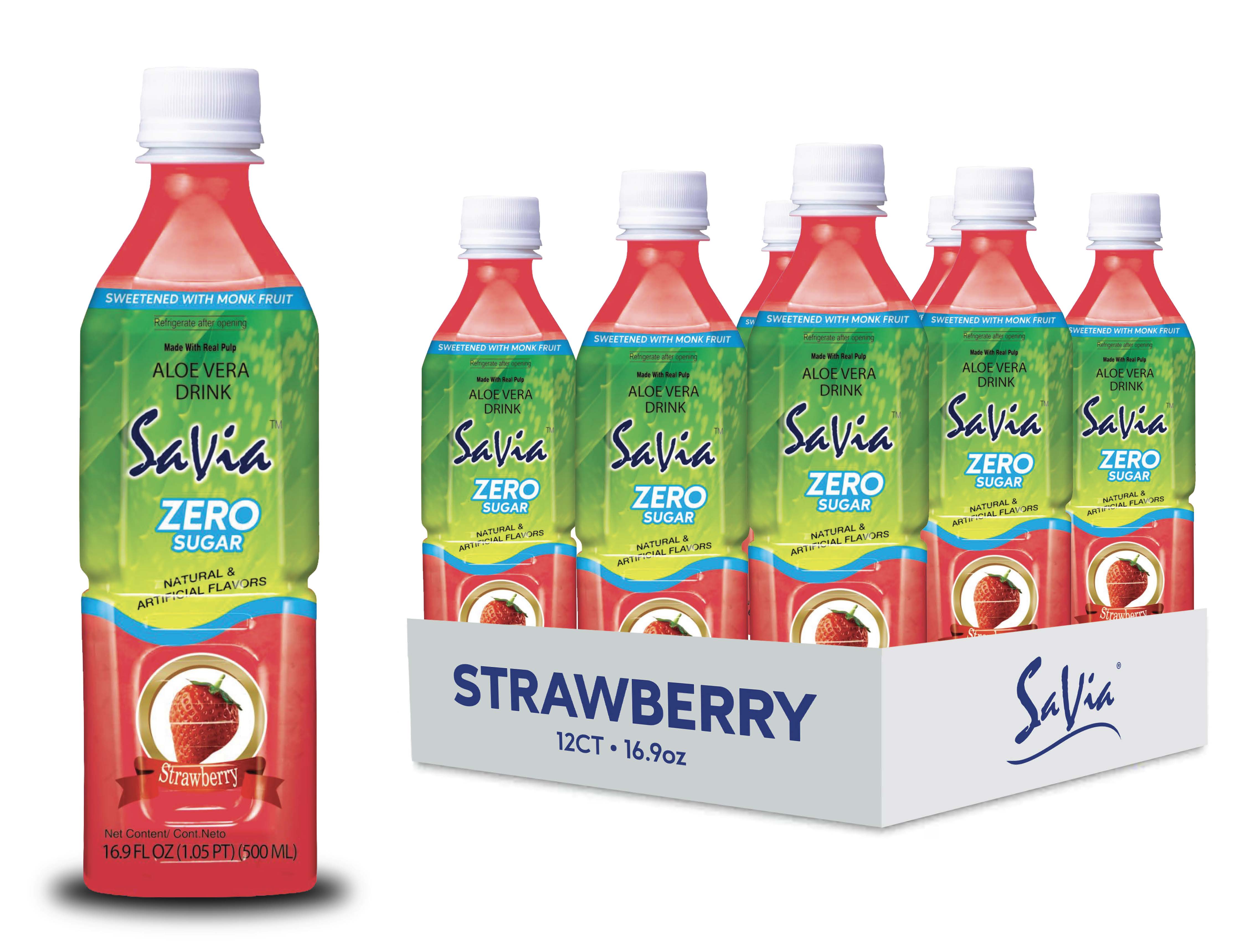 Savia - Aloe Vera Drink, Quality Aloe-Based Beverage, Made with Real Aloe Pulp & Natural, Delicious & Refreshing, Vegetarian, Gluten-Free, Fat- Free (16.9oz, 12-pack)